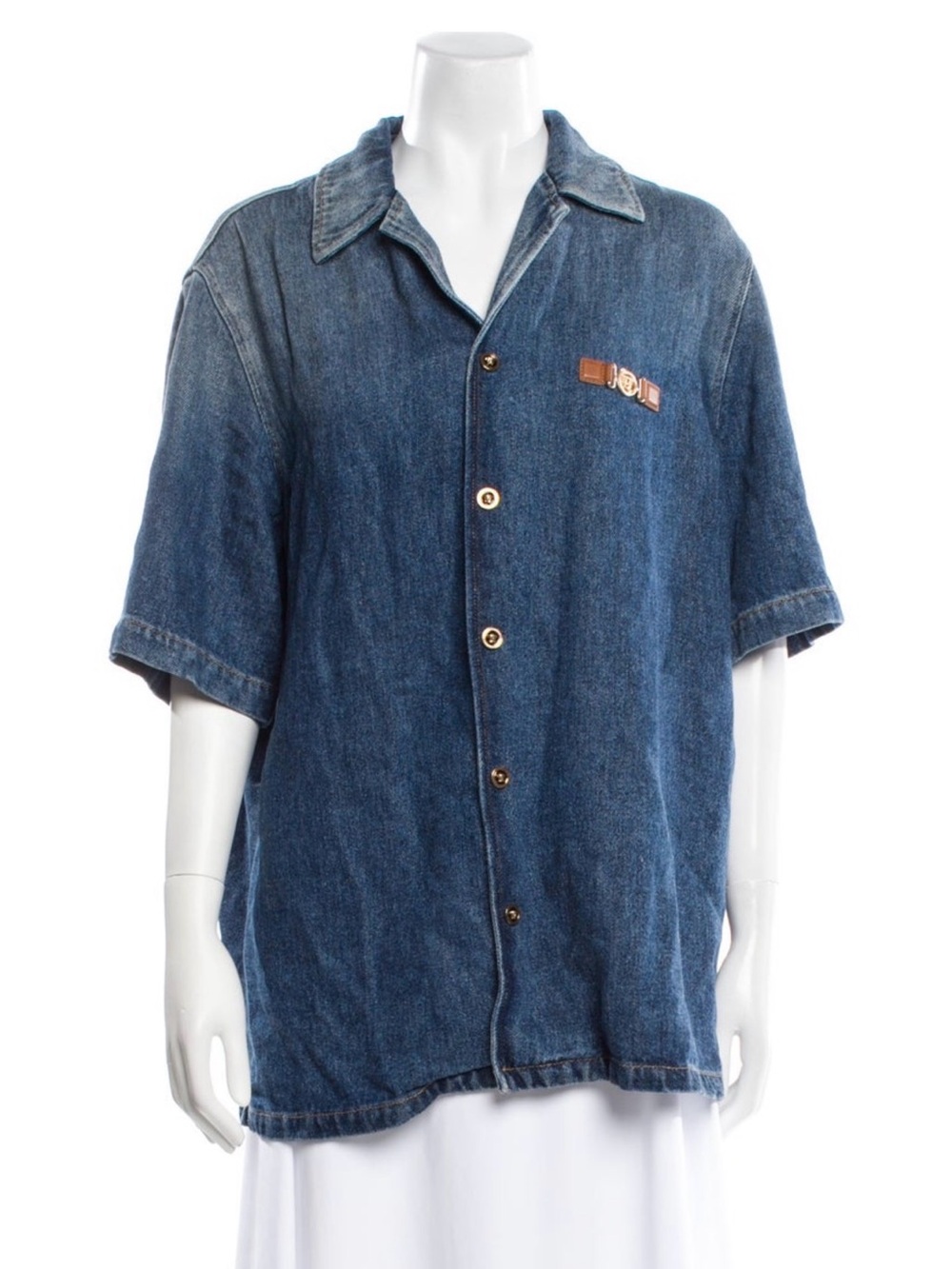 Versace Denim Short-Sleeve Button-Up Shirt